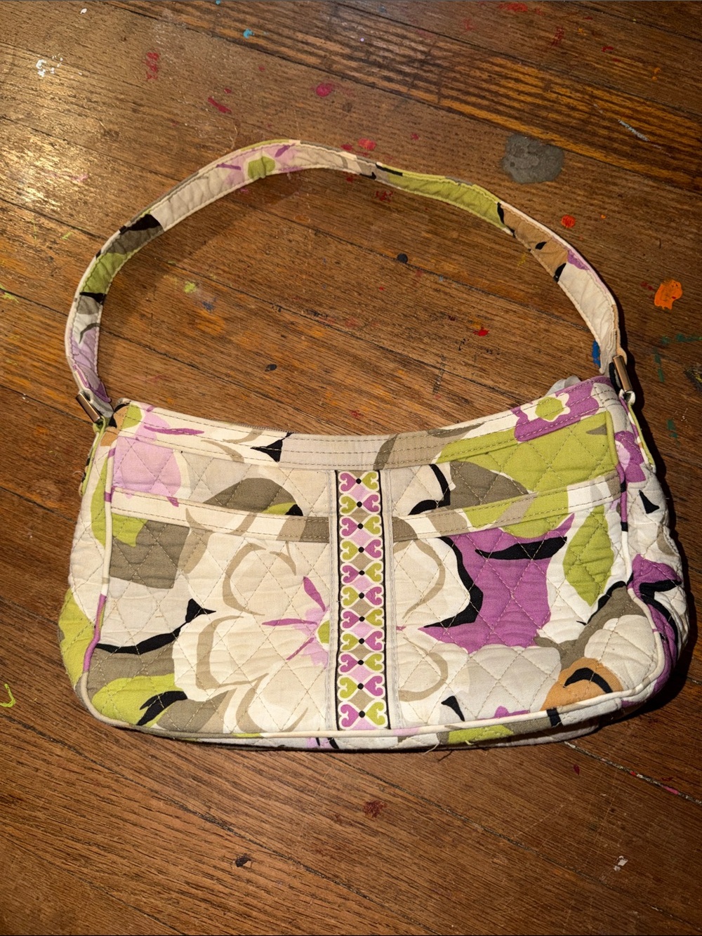 Quilted Floral Shoulder Bag in Cream, Pink & Green